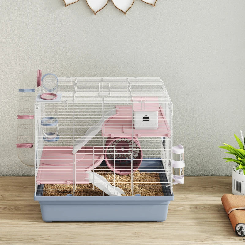 Cage, 3-Tier petit animal Cage avec roue d'exercice, bol alimentaire, bouteille d'eau, maison, tunnel