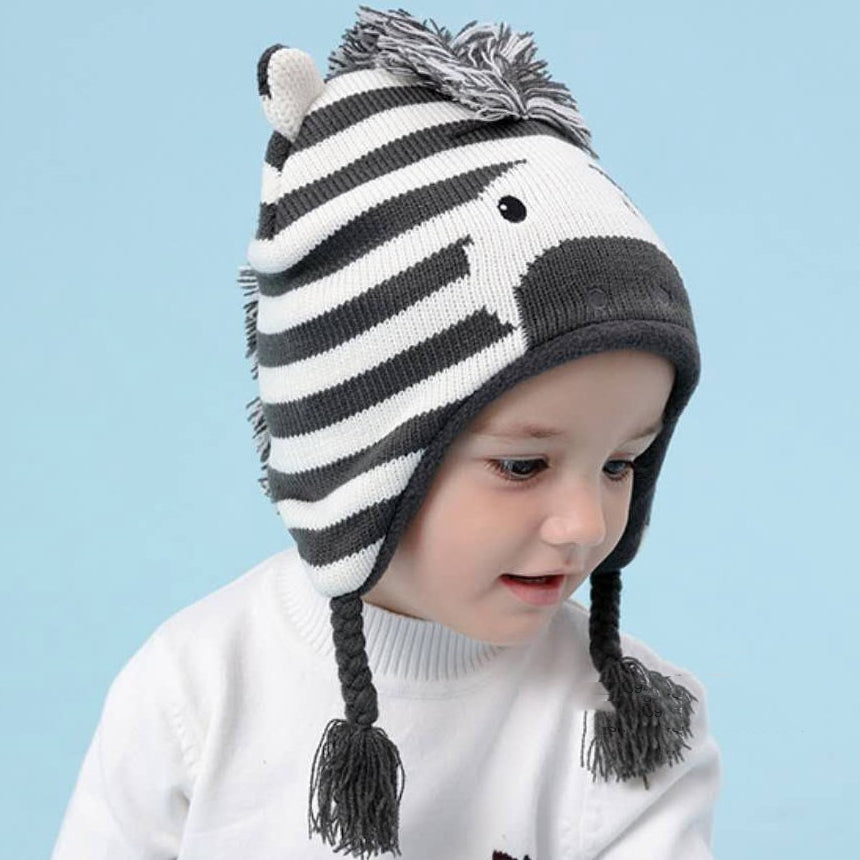 Chapeau d'hiver tricoté en peluche Chapeau de caricature pour bébé Garçon chaud et preuve du vent