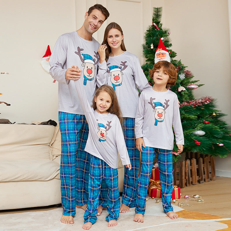 Pyjama à manches longues, tête bleue de cerf de Noël