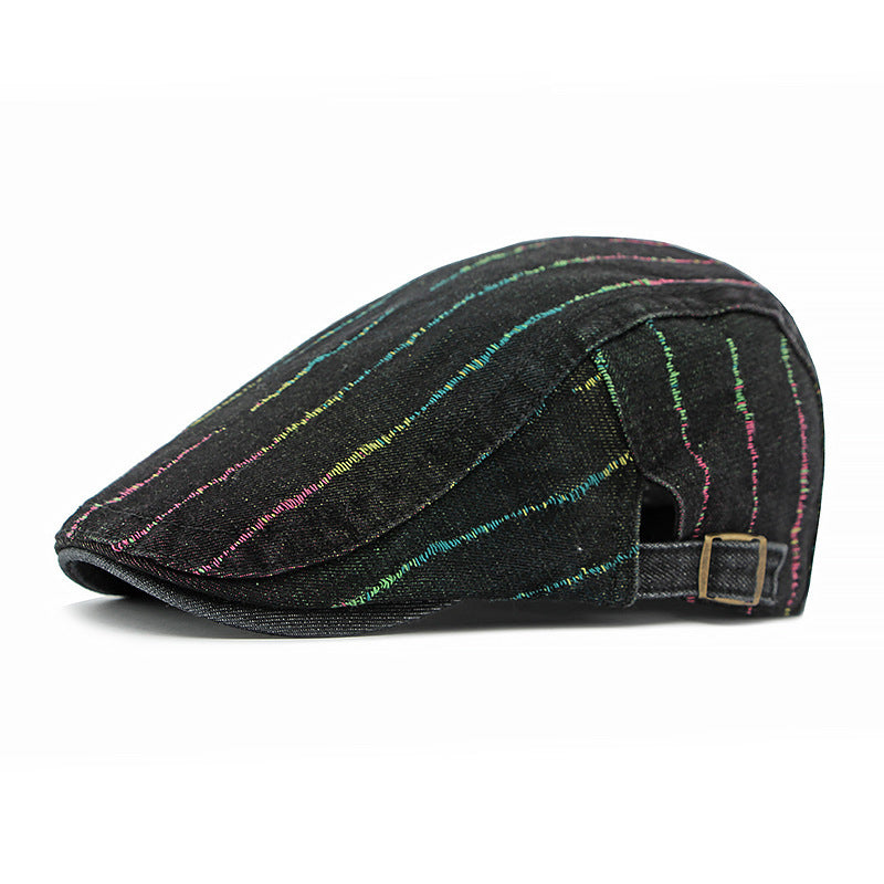Les hommes et les femmes matching bold color stripes réglable Beret avec lavés et mouillés F