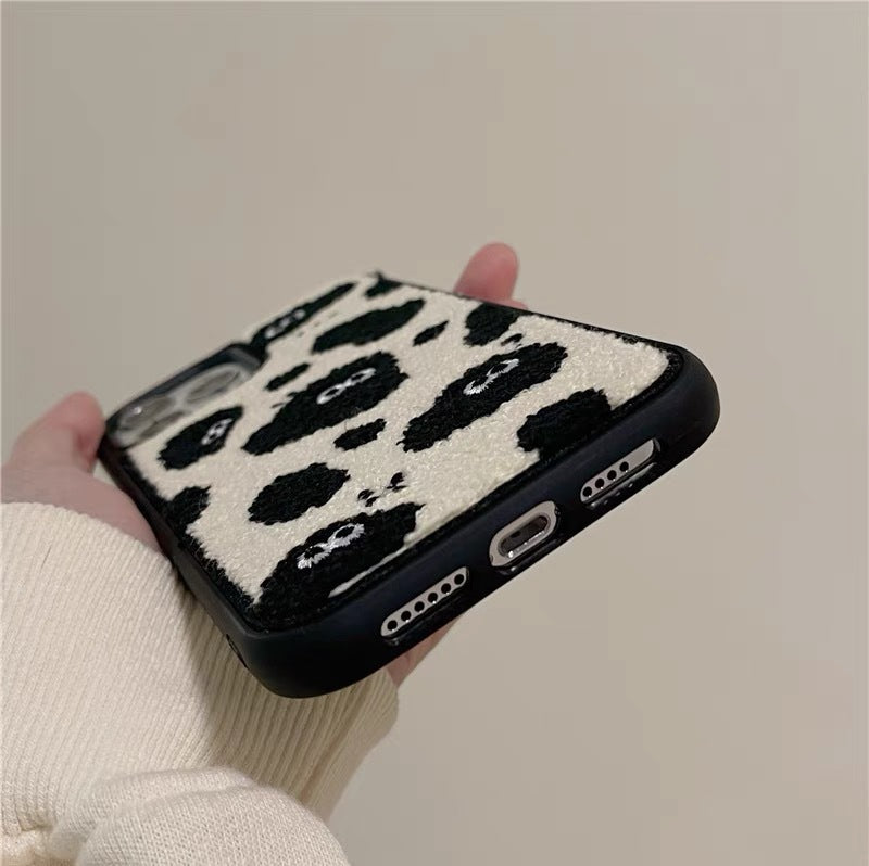 Broderie en peluche Bûches mignons Étui téléphonique