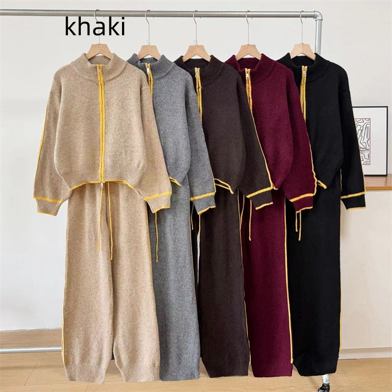 Ensemble pull et gilet femme en maille, deux pièces décontracté