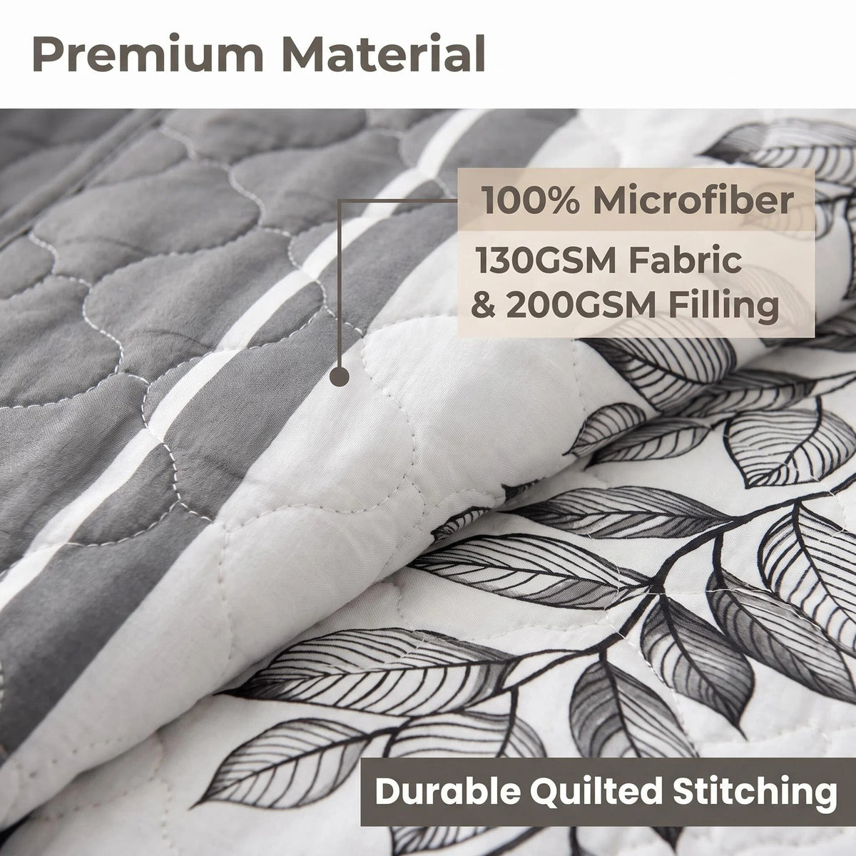 3-Piece gris et blanc bande de lit matelassé pour roi et roi de Californie