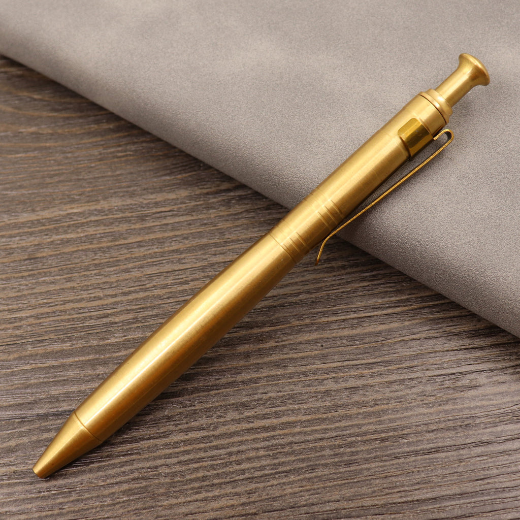 Stylo tactique en métal de type bolt en cuivre pur rétro