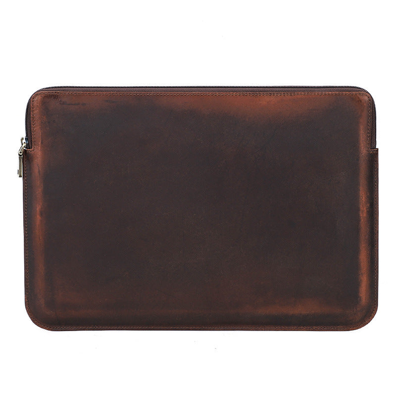Retro Crazy Horse Carnet de notes en cuir Zipper Computer Bag