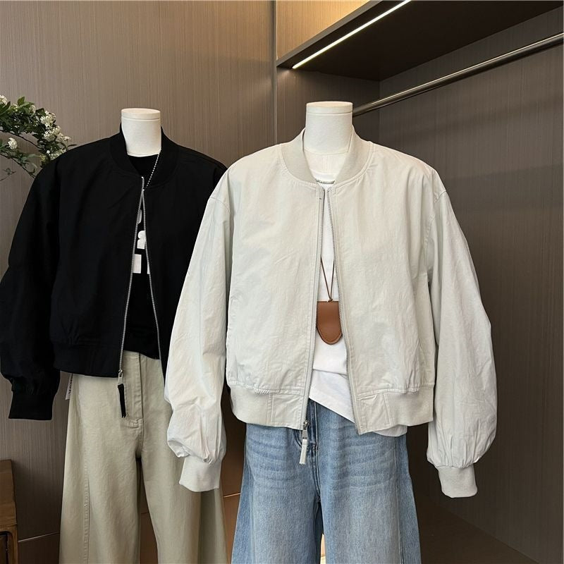 Veste de baseball casual couleur solide pour femmes