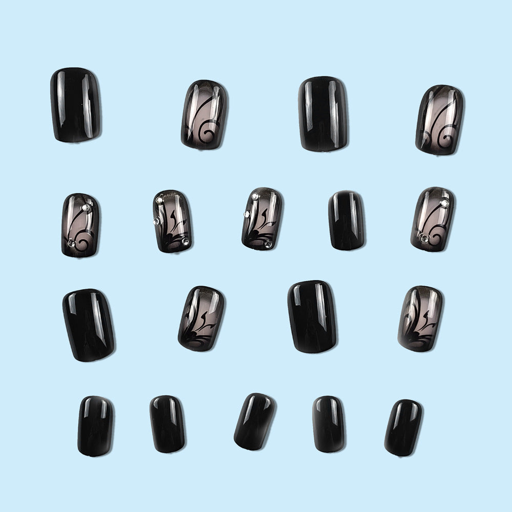 24 pièces Short Square Mystérieux Black Vine-stude Diamond-accented Nail Polish Set. Appuyez sur