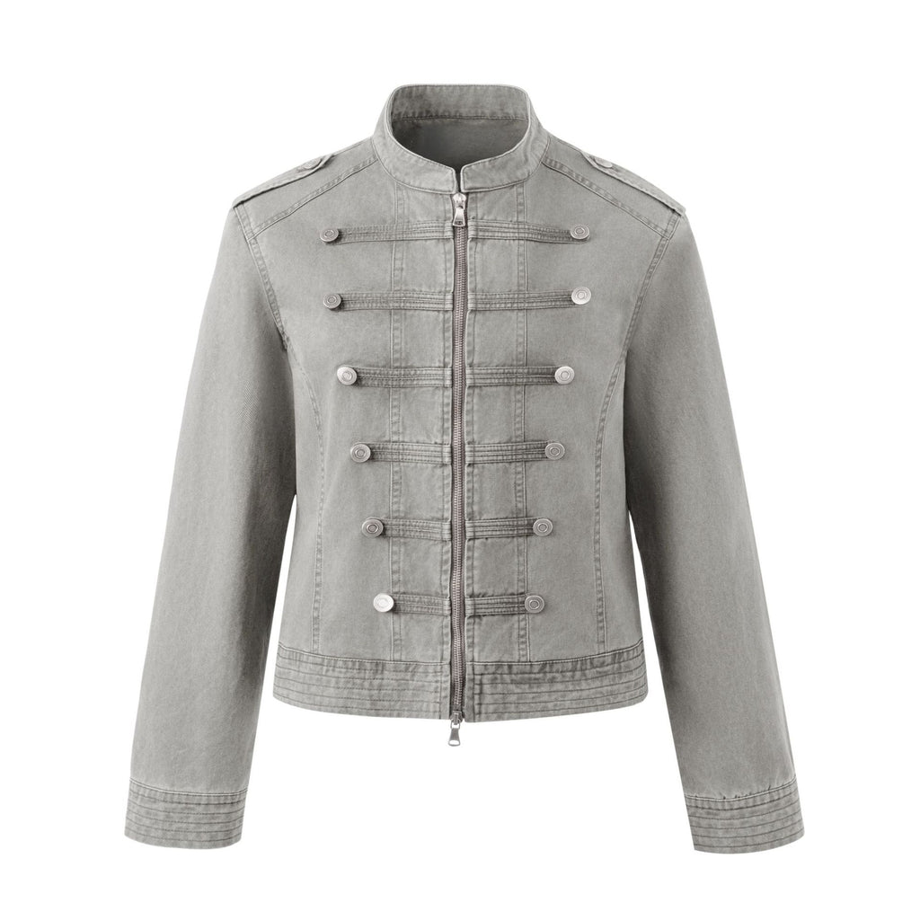 Style militaire Stand Collar Croped Denim Veste