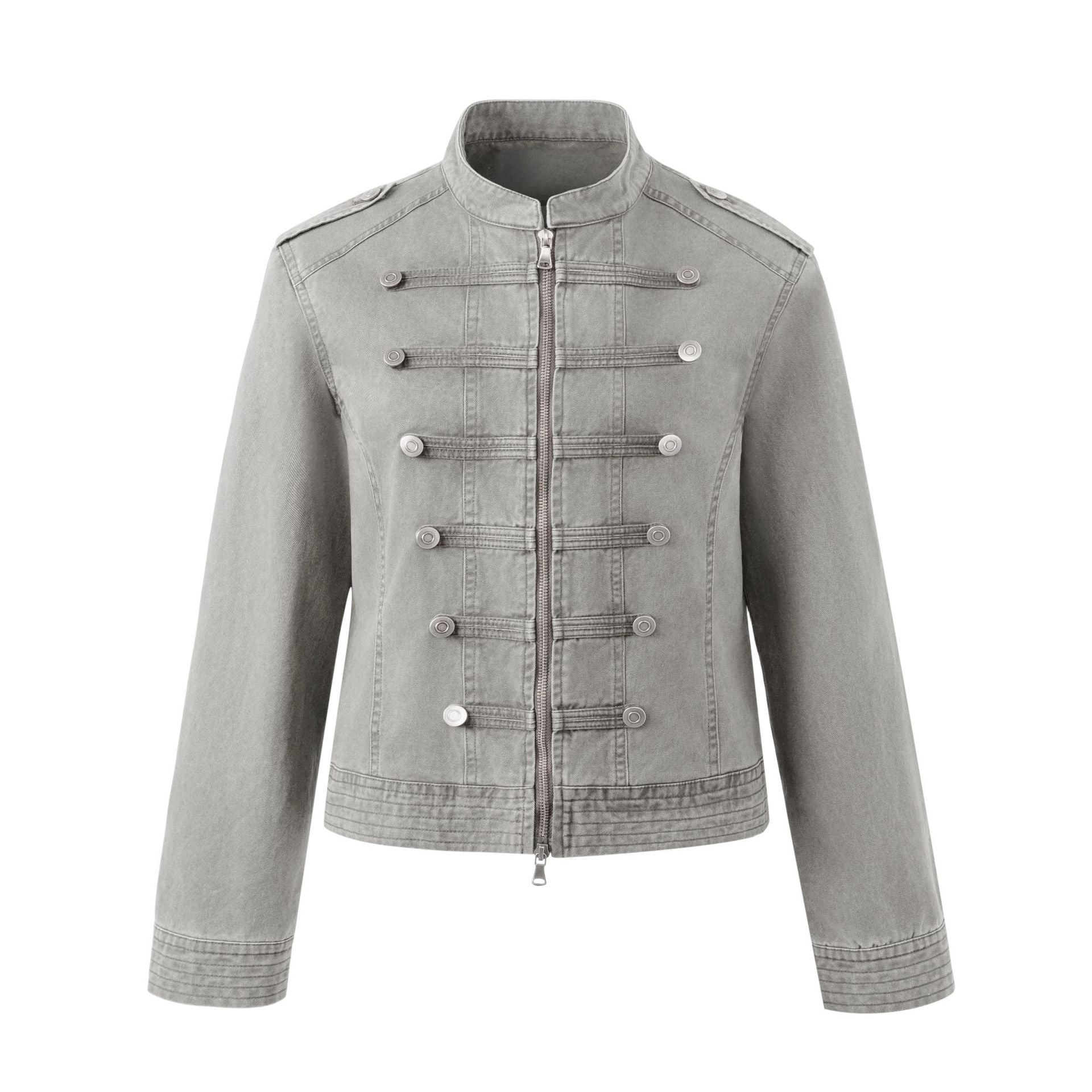 Style militaire Stand Collar Croped Denim Veste