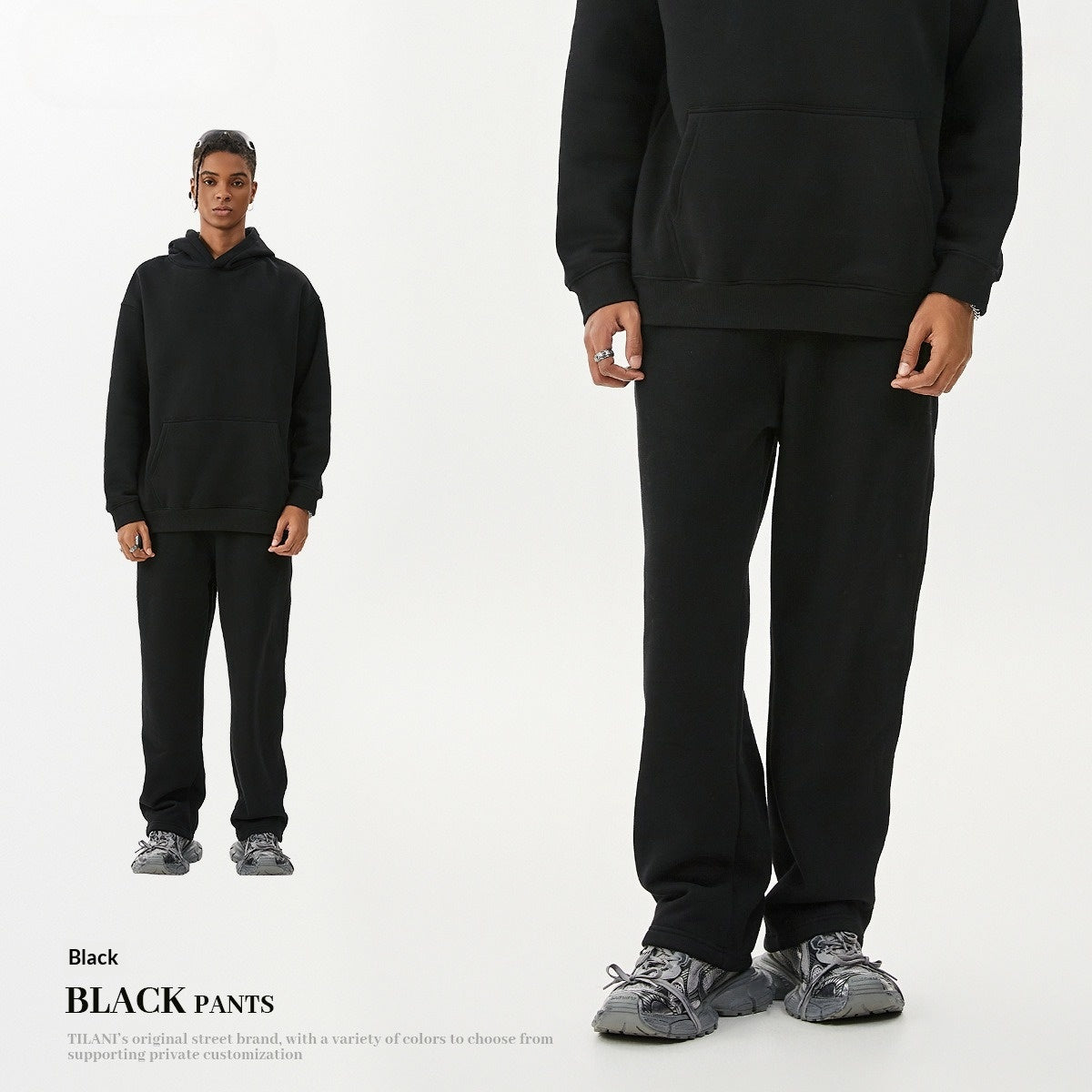 Style américain Trendy Brand Fleece-lined Extra-thick Hoodie and Sweatpants Tracksuit Set