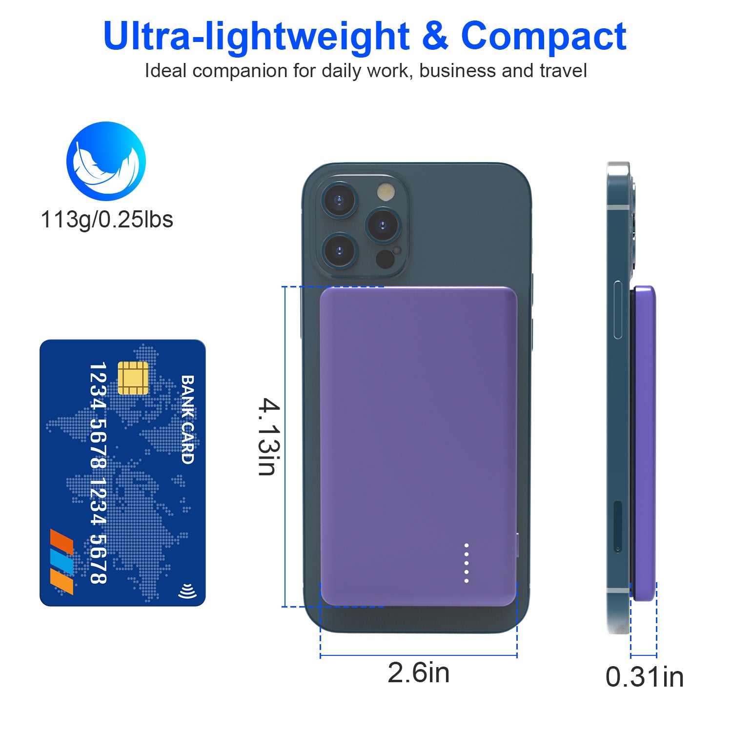2 En 1 5000mAh 8MM Slim MagSafe Banque d'alimentation sans fil PD20W Chargeur magnétique rapide Portable P