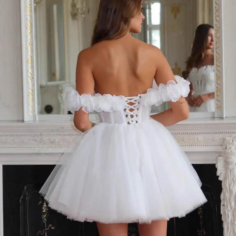 Dentelle hors-épaule Mini robe de mariée