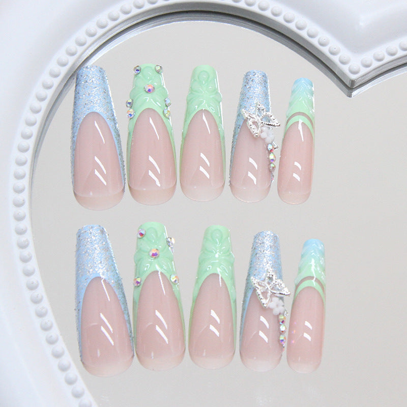 Sticker à ongles minces et glissantes longue ballet Type de diamant 24 pièces