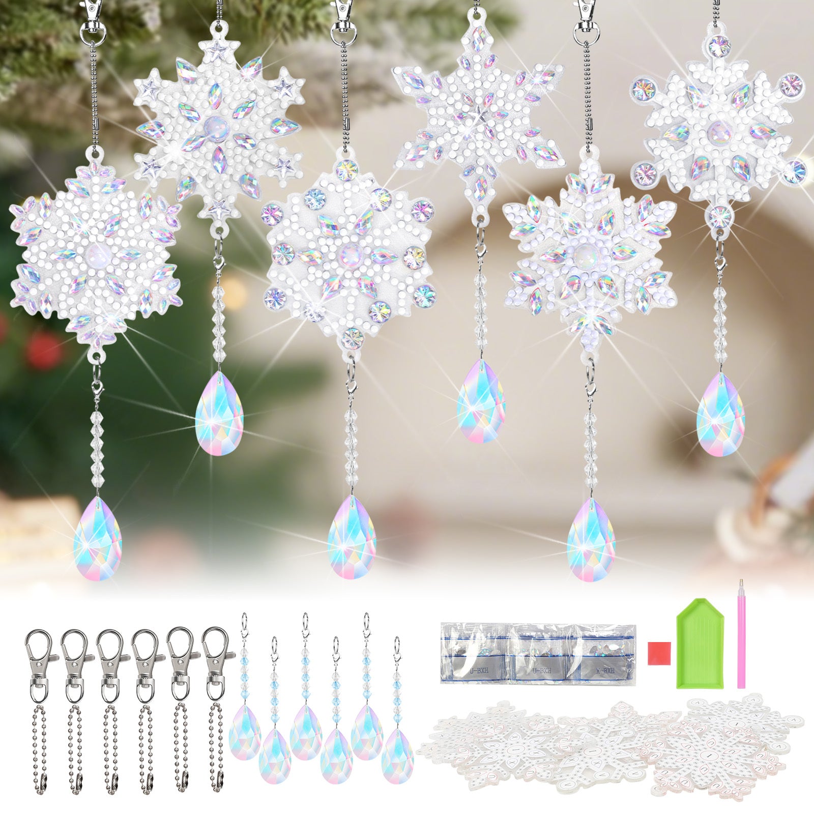 Diamond Painting Christmas Set—6 porte-clés bricolage avec chaîne et pendentif