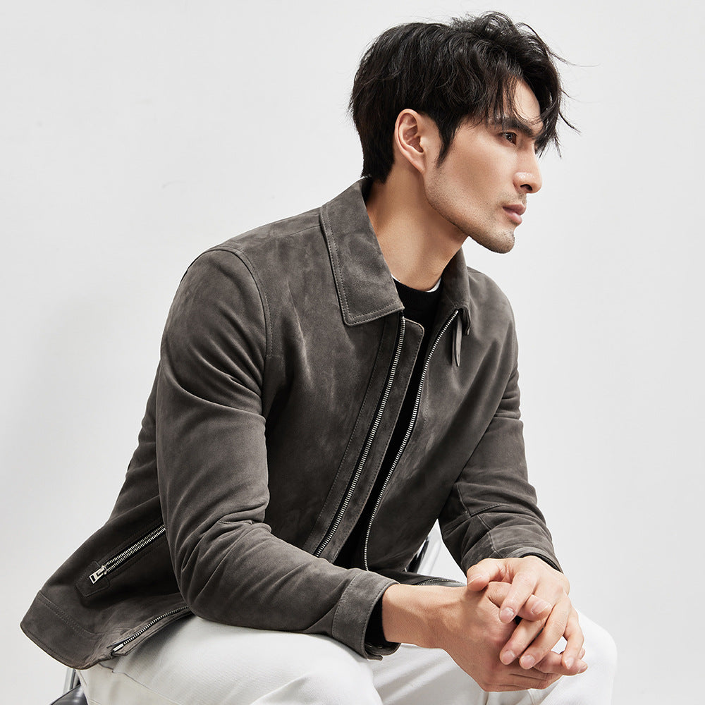 Peau de mouton léger de luxe Suede Véritables vêtements en cuir d'agneau importés hommes Suede Lapel B