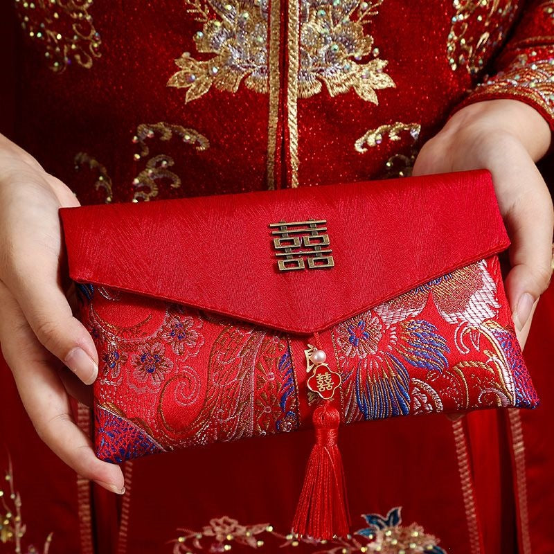 Enveloppe rouge haut de gamme de cadeau de fiançailles Brocade