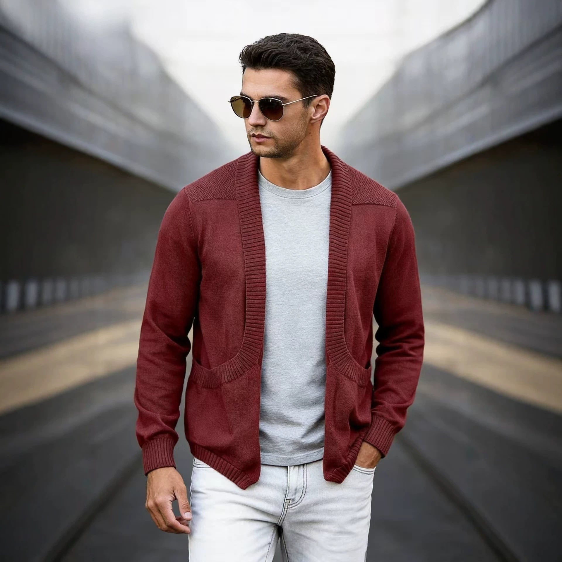 Manteau en mailles châle-châle pour hommes