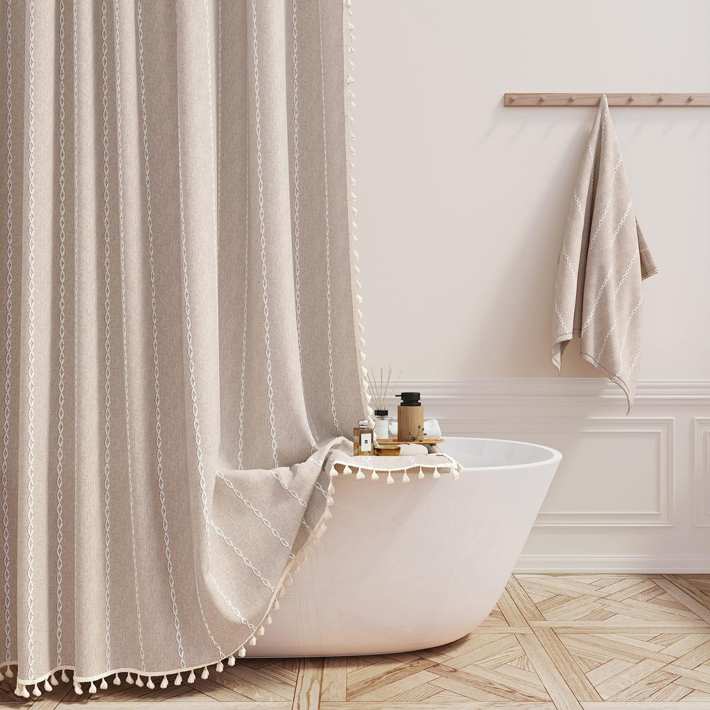 Tencel-linen Checkered Tassel Salle de bain Checkered Partition Rideau de douche imperméable Curta