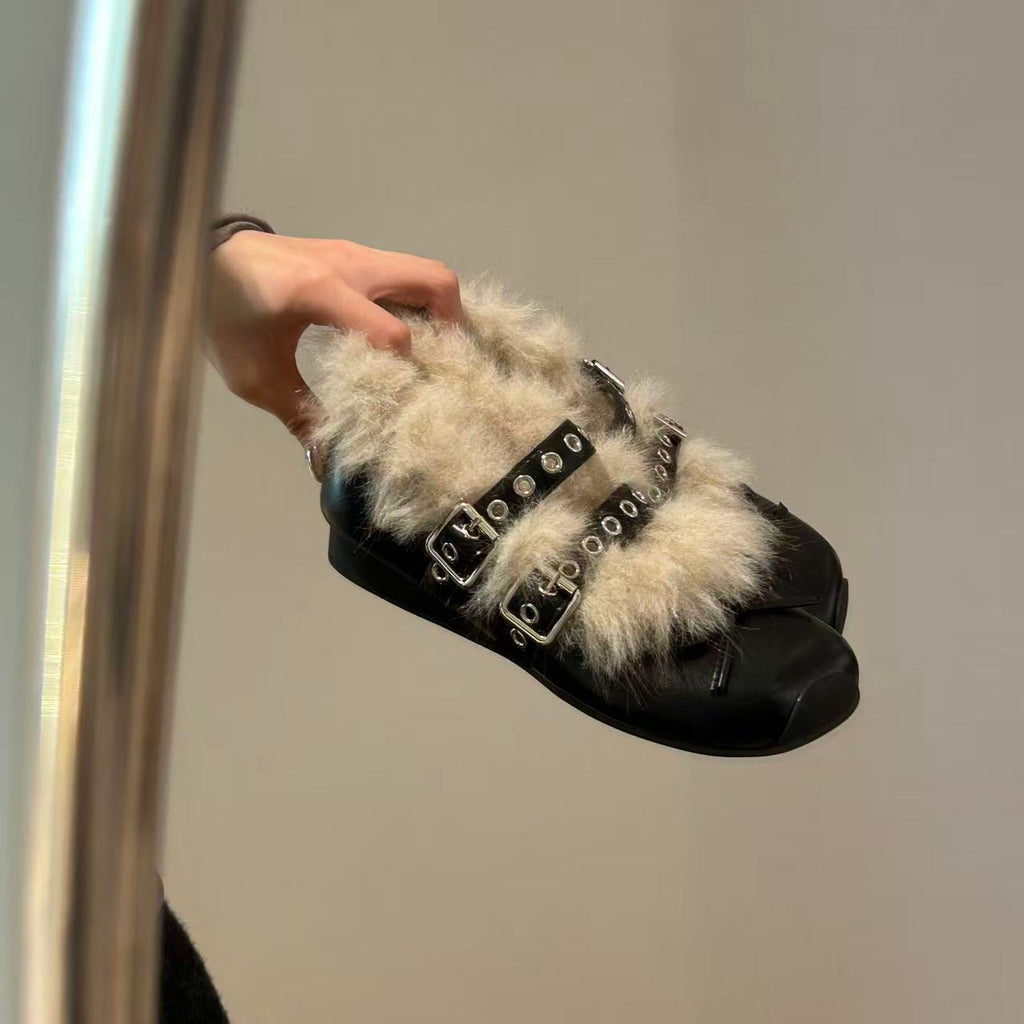 Femmes de style français polaire doublé Mary Janes