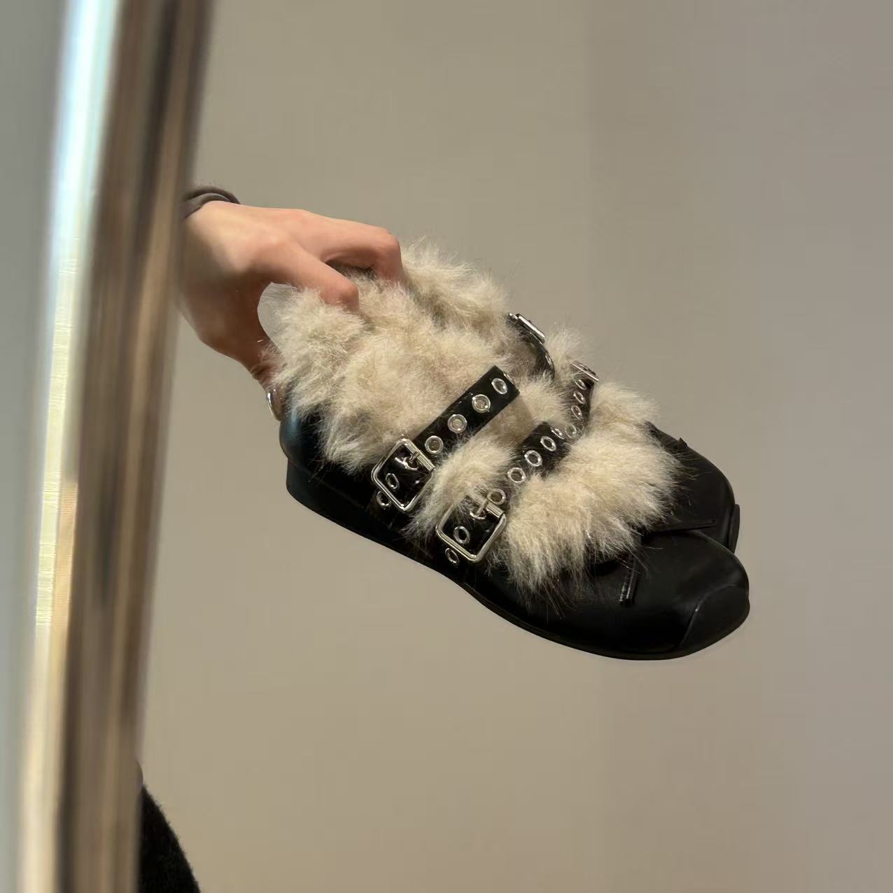 Femmes de style français polaire doublé Mary Janes