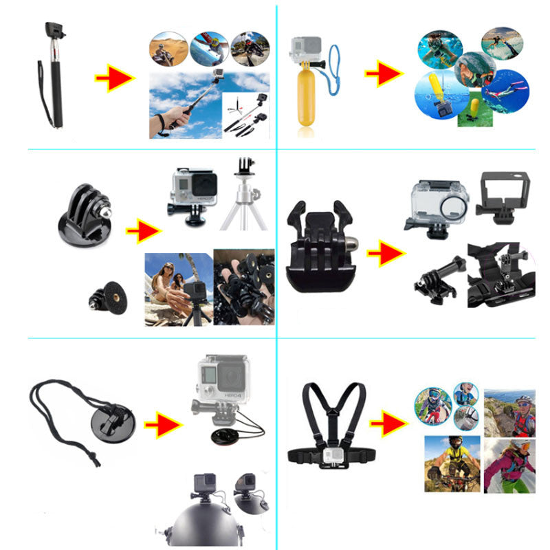 Accessoires de caméra de sport Set Accessoires de photographie