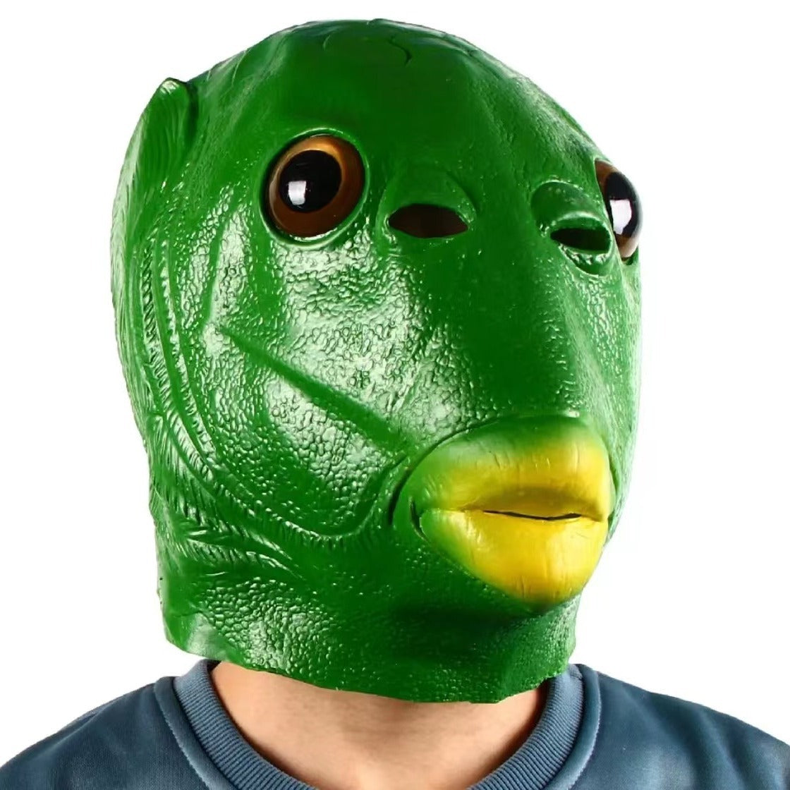 Internet Célébrité Masque de latex Funny Green Fish Head Cover