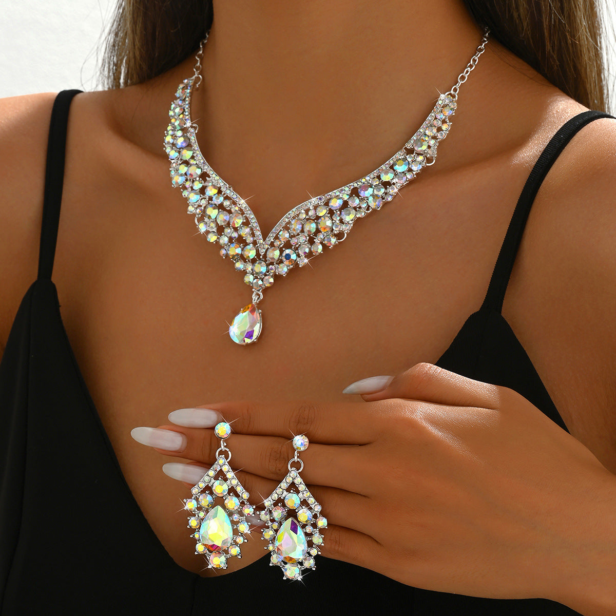 Ensemble de bijoux en cristal exagéré vintage hiver pour femmes