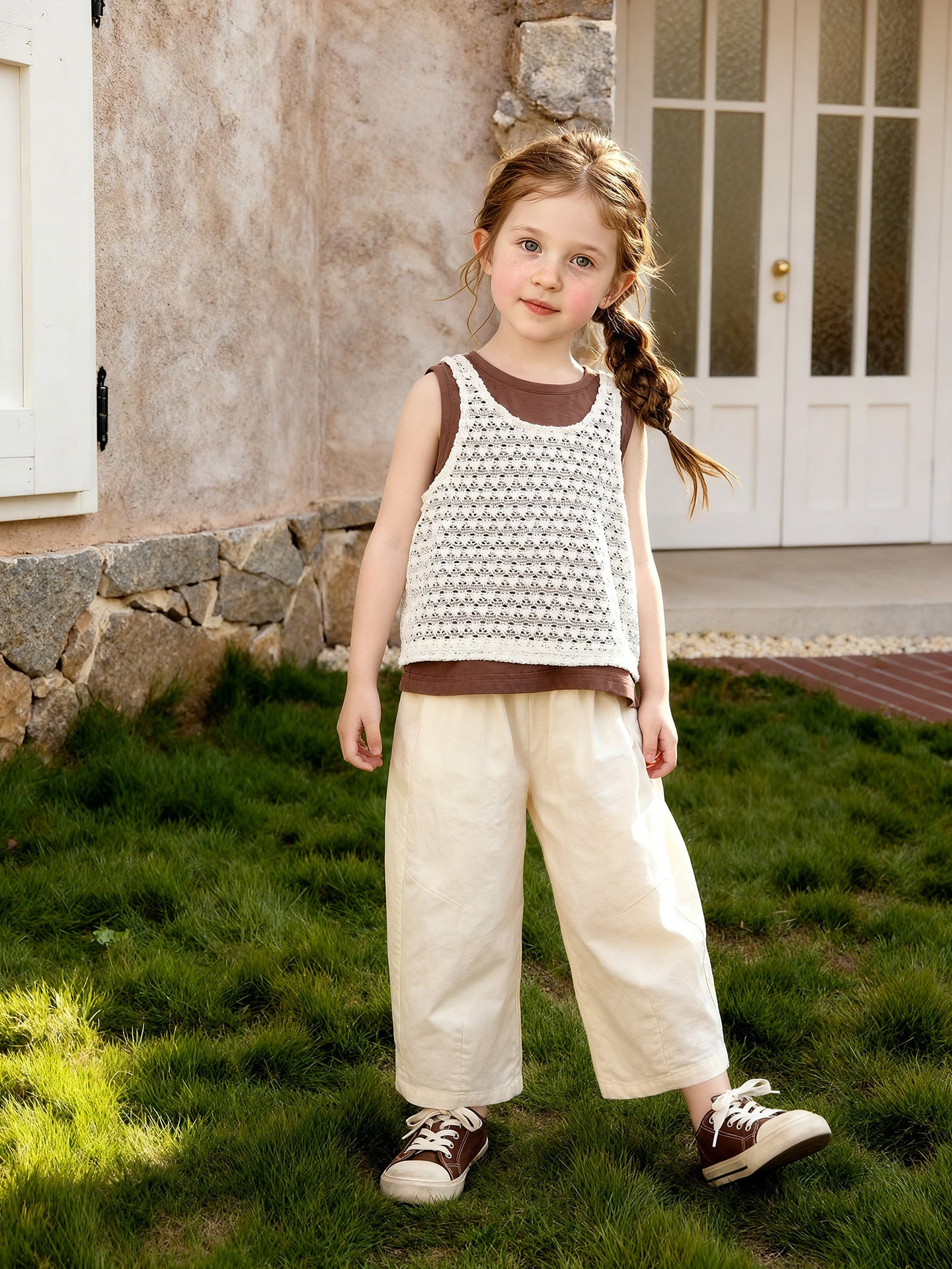 Enfants High-waisted Straight-leg Relaxed-fit Pantalons à jambes larges