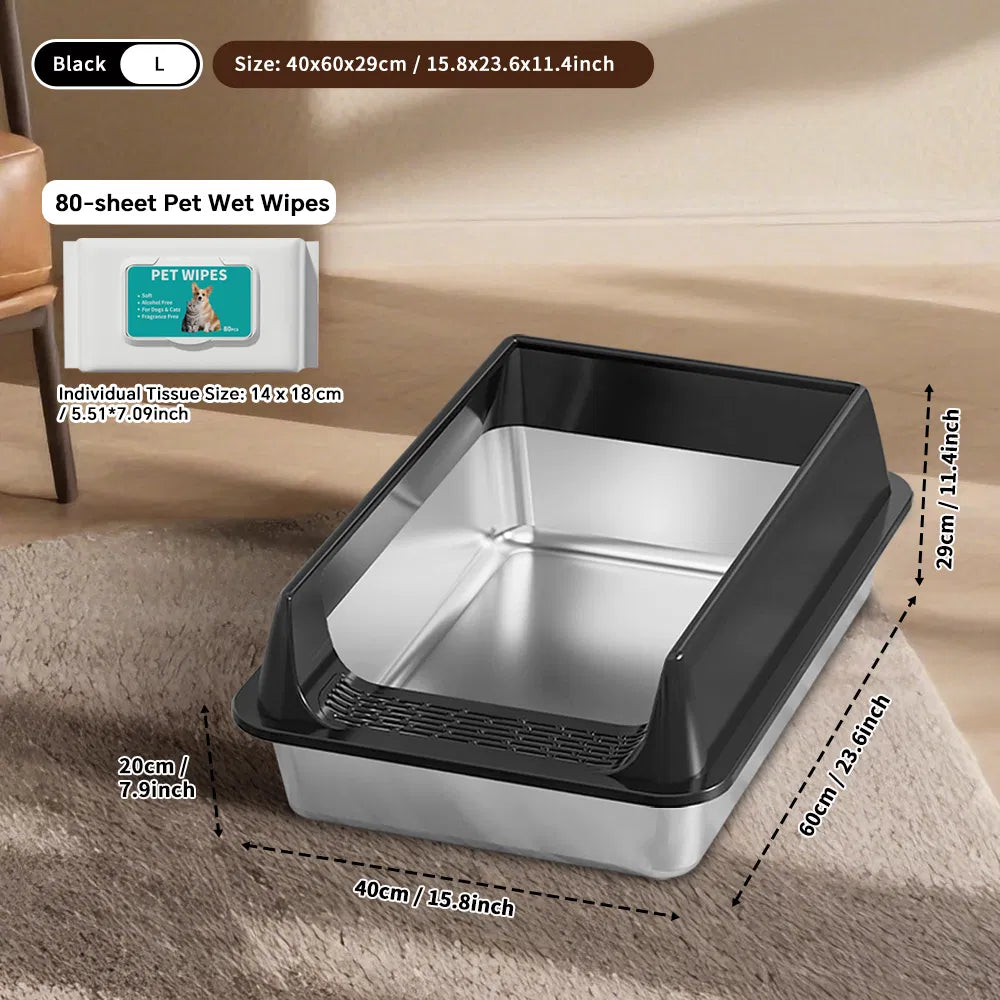 Boîte à litière ouverte en acier inoxydable épais