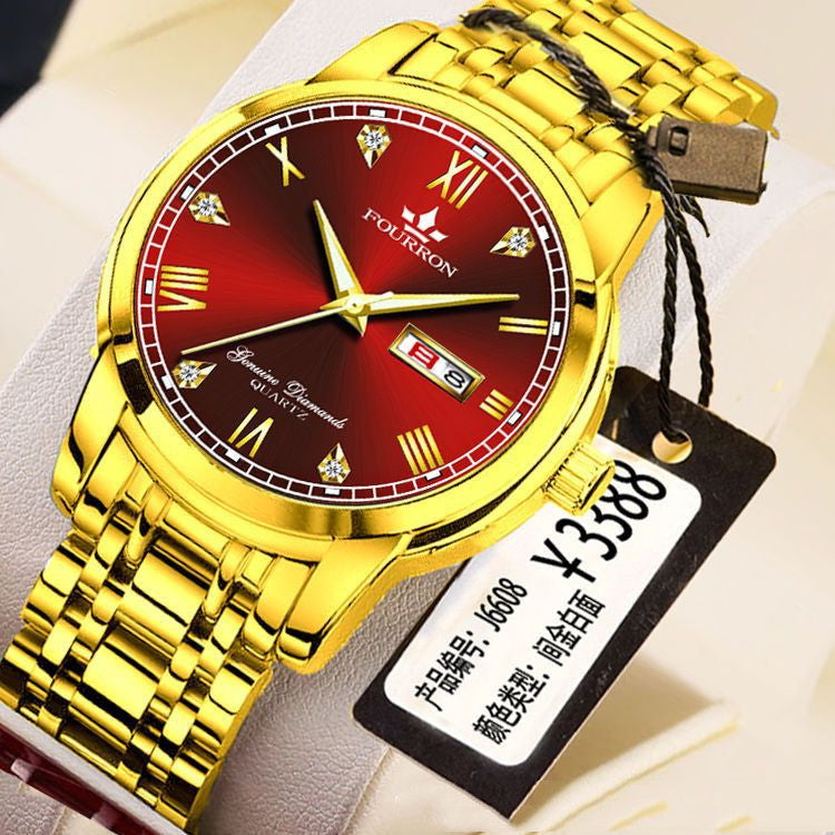 Double calendrier lumineux Quartz acier inoxydable Imperméable montre homme avec montre