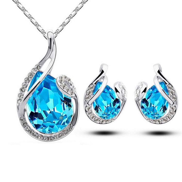 3pcs Strass Collier ensemble avec boucles d'oreilles Mode en forme de goutte d'eau pour femmes Val