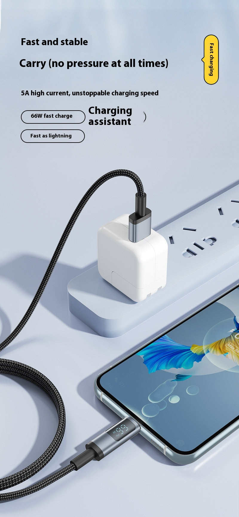 Câble de données à charge rapide approprié pour recharger la cabine de recharge de la ligne de données d'affichage numérique Type-c