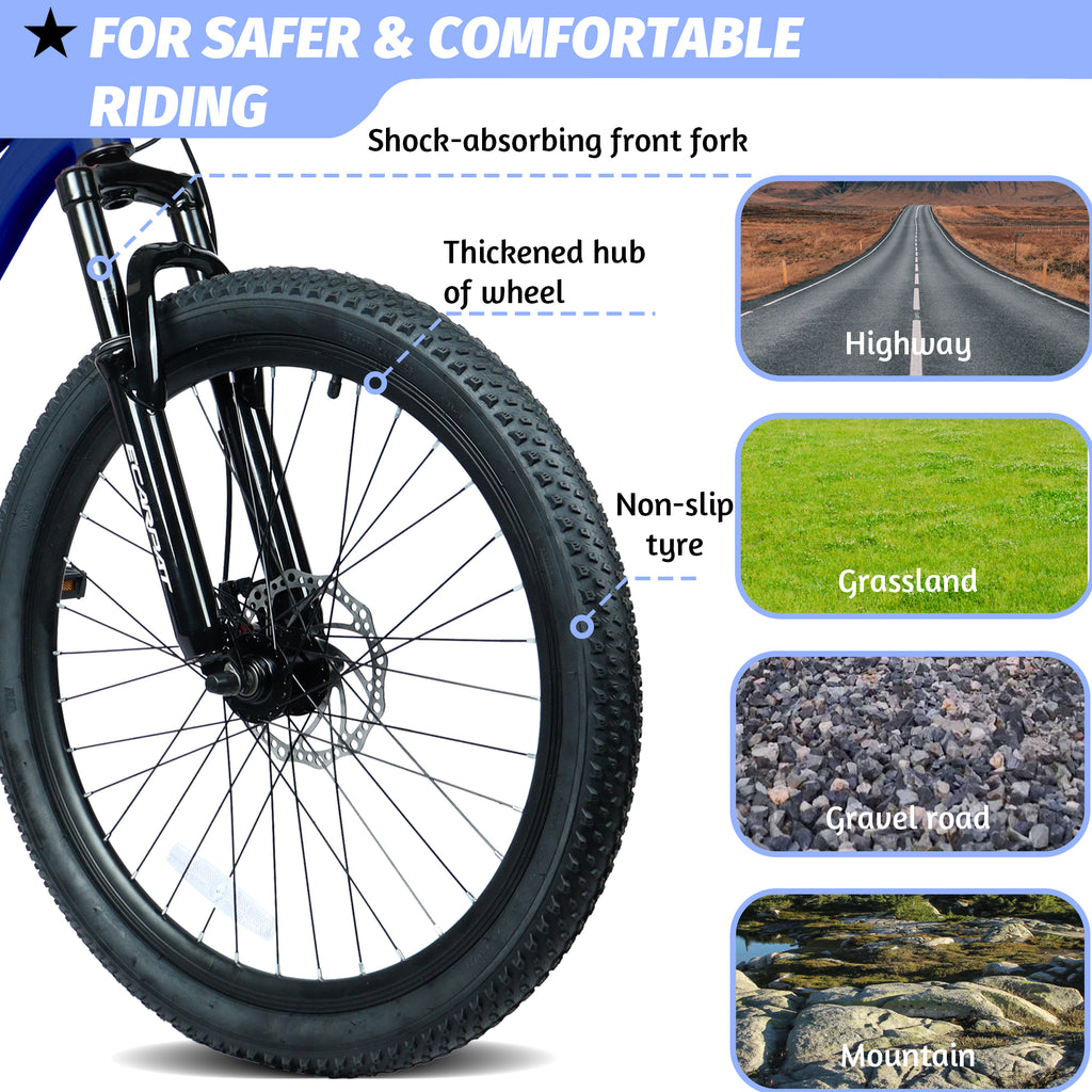 Vélo de montagne jeune 24 pouces avec 7 vitesses et suspension avant Cadre en acier durable