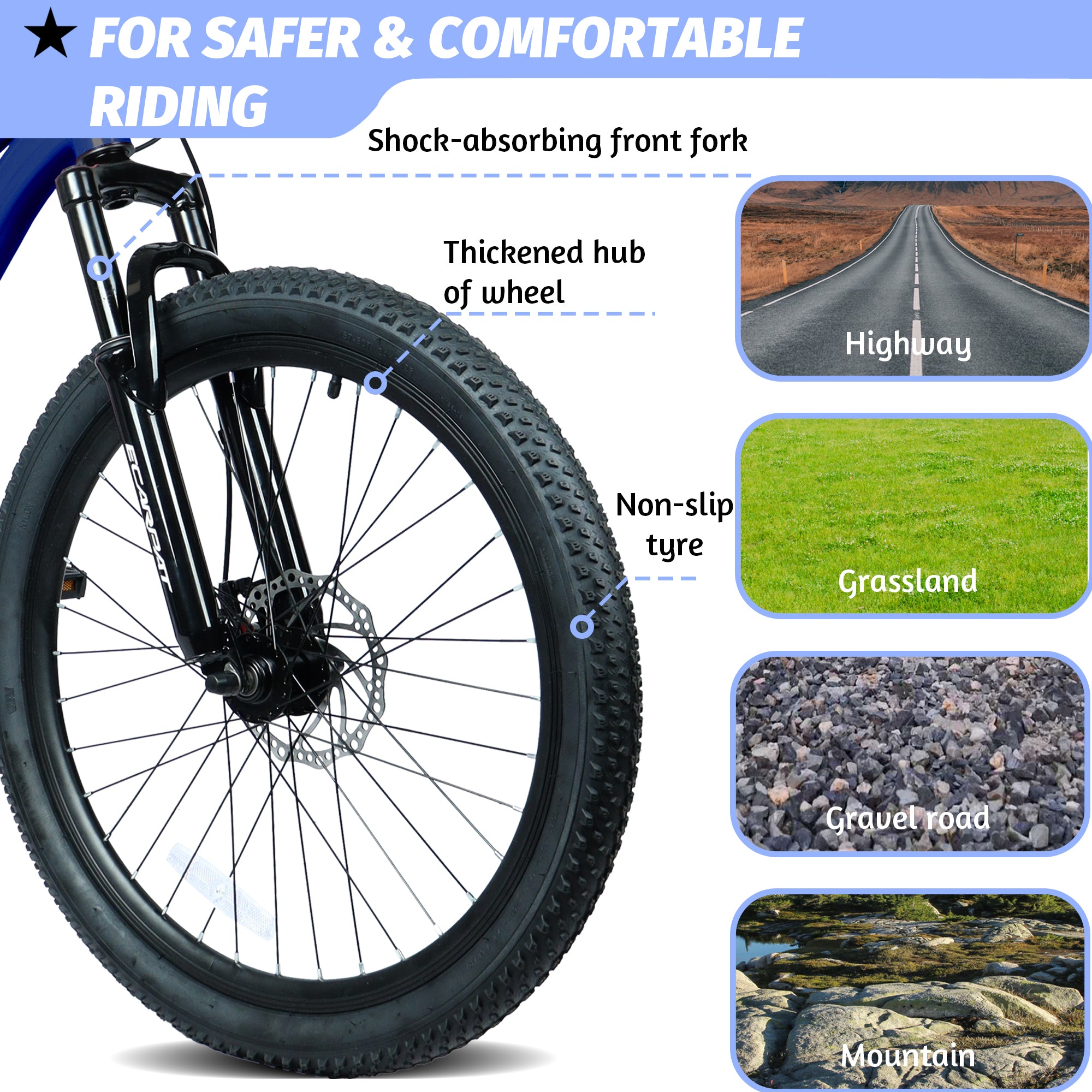 Vélo de montagne jeune 24 pouces avec 7 vitesses et suspension avant Cadre en acier durable