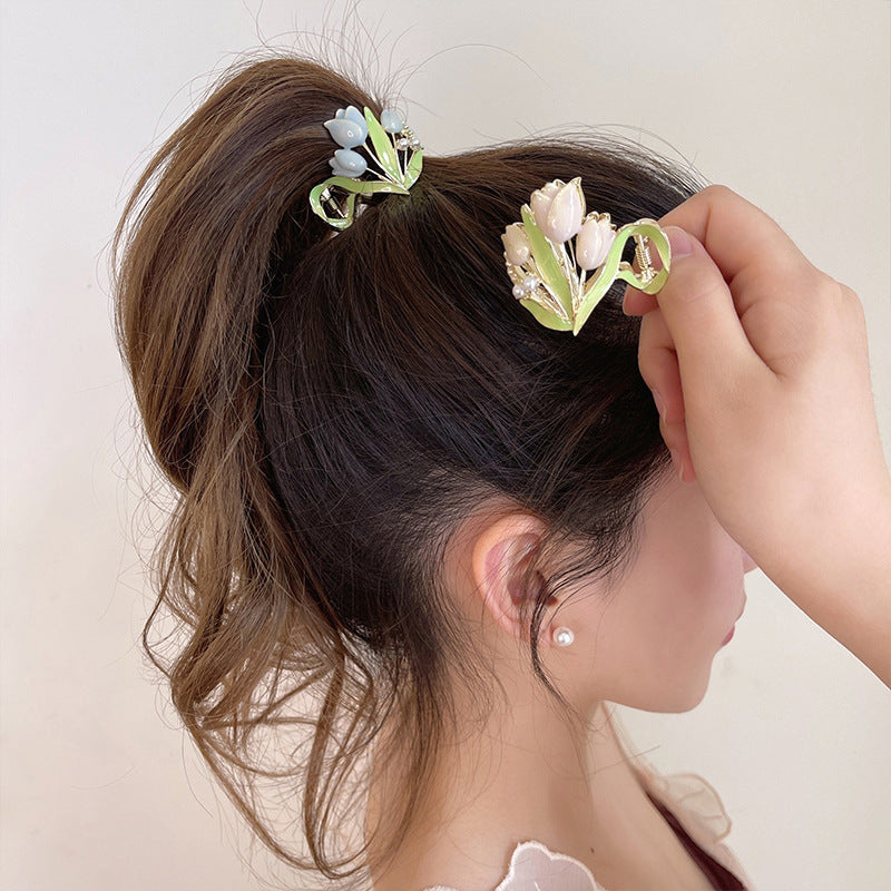 Tulipes haute queue de cheval cheveux griffes Barrettes femmes dos de tête fixe Artifact bandeau