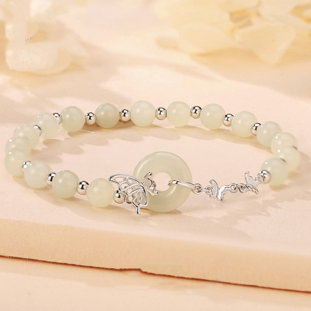 Bracelet de jade papillon argent sterling