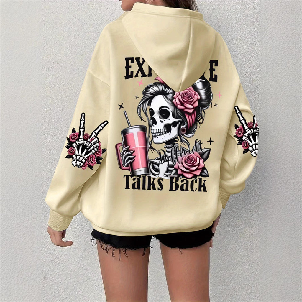 Sweatshirt à manches longues avec crâne et impression de lettre