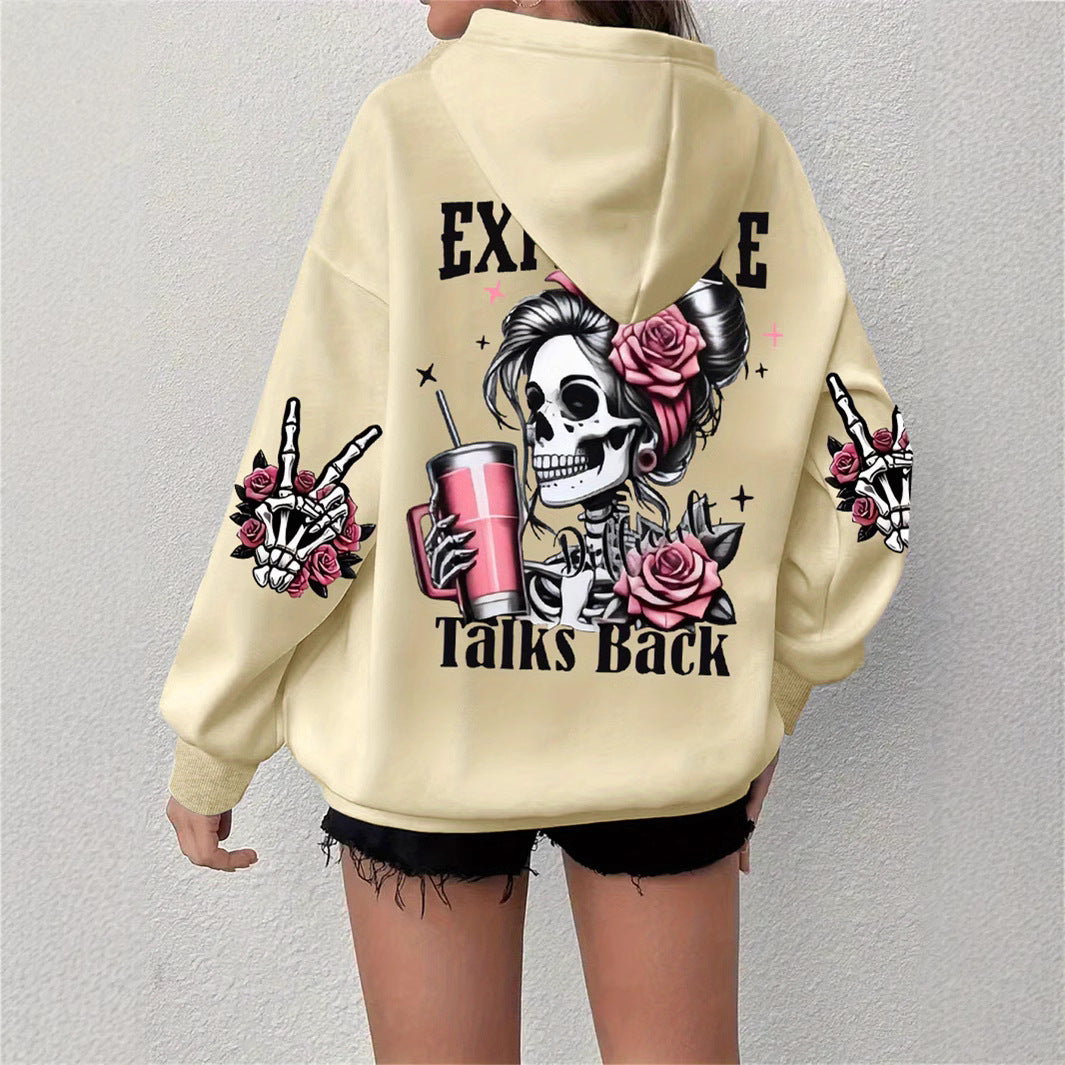 Sweatshirt à manches longues avec crâne et impression de lettre