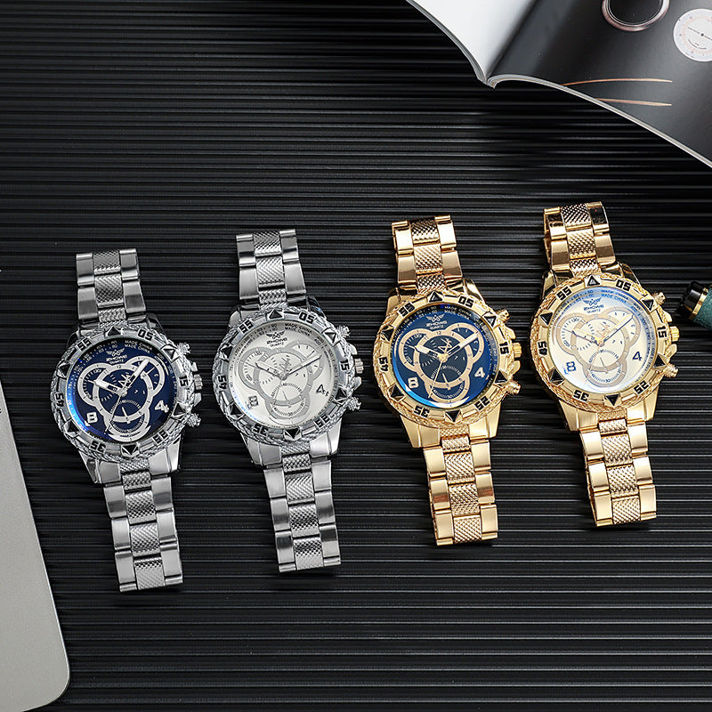Men's simple three-eye steel watch