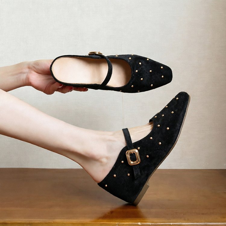 Retro Baotou demi-chaussures Léger Soft Bottom Petit style parfumé One Line Buckle Sl