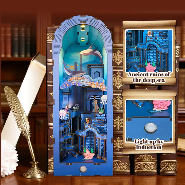 Puzzle en bois 3d pour adultes Atlantis Livre Nook avec lumières Modèle Kit Dollhouse DIY Miniatu