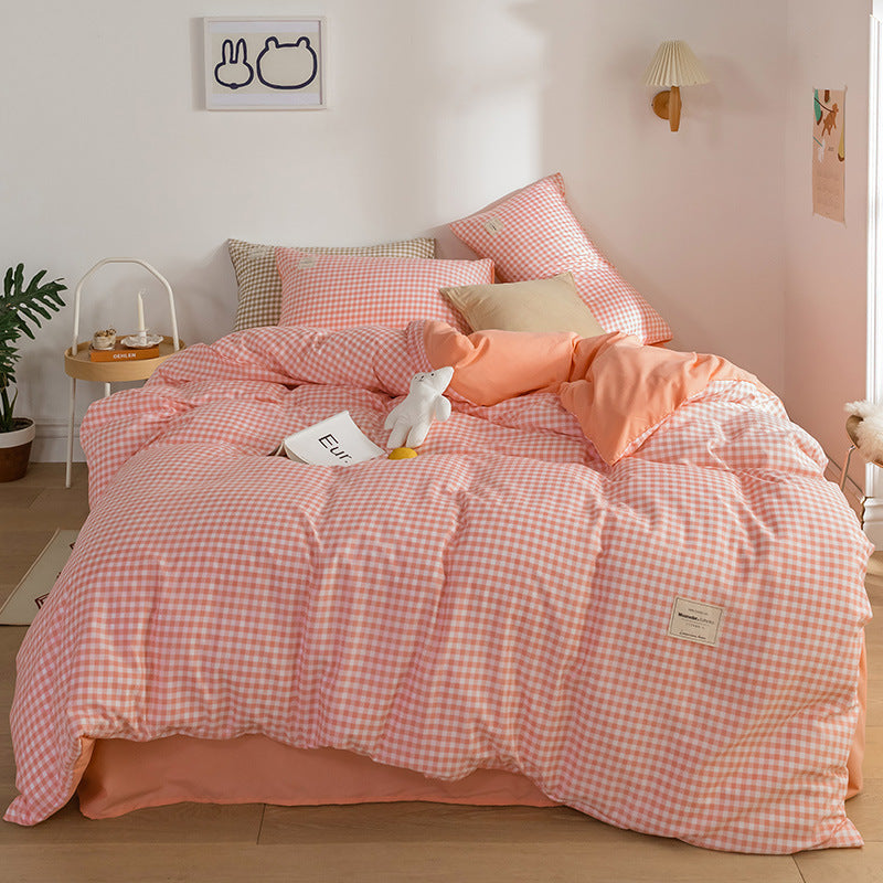 Ins-style Plaid Four-piece Set Skin-friendly Design de feuille de lit élégant et minimaliste