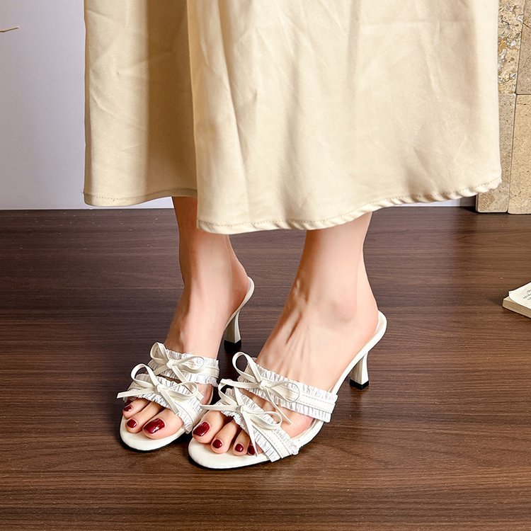 Diapositives de talons hauts Bow de style français pour femmes