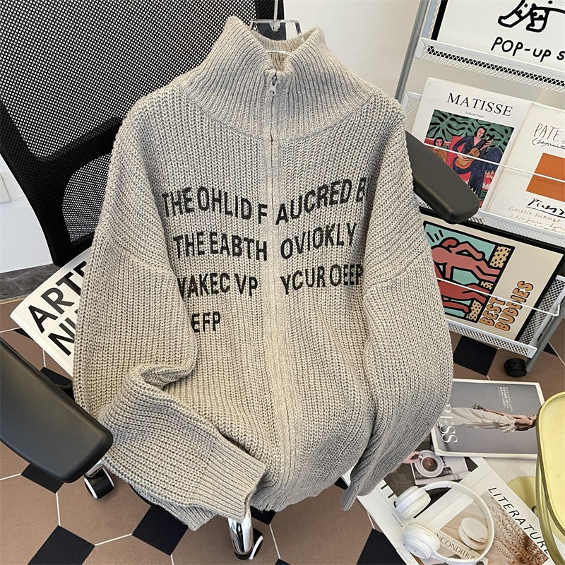 Chandail à col haut pour hommes Style de la haute rue Épaisseur Cardigan à mailles longues