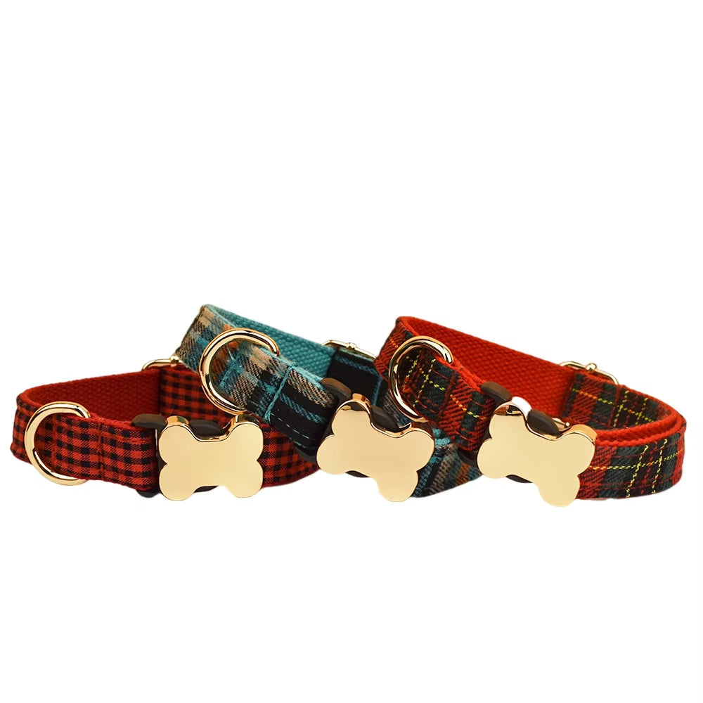 Tissu plat imprimé Grid série Bone Buckle Dog Collar