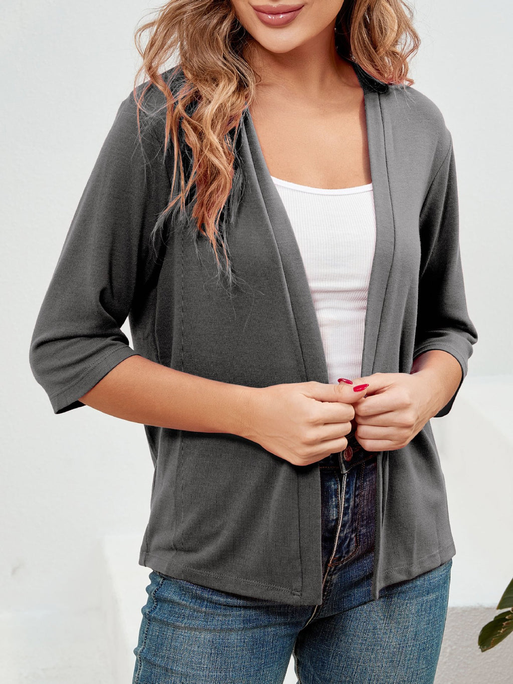 Élégante Outwear Sun-Protection Top Cardigan tricoté à manches trois quarts