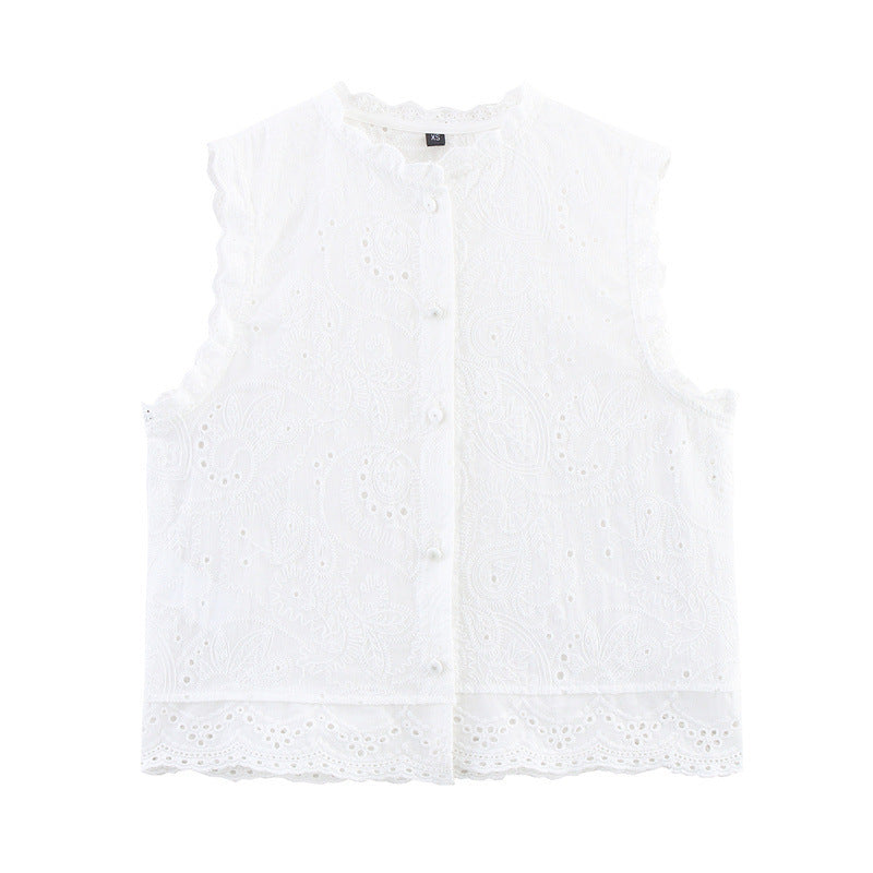 Mode femme Casual sans manches Col rond Hollow-out Brodé Top