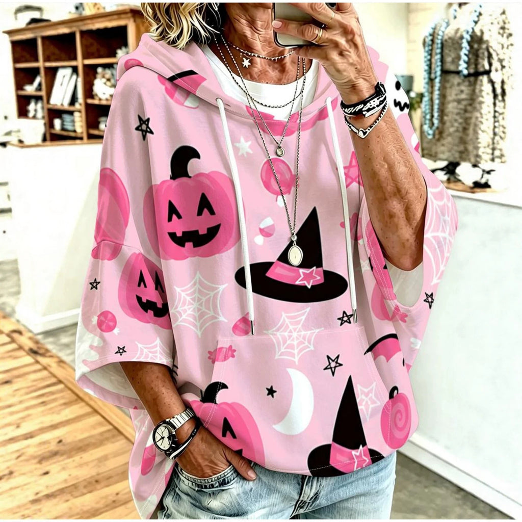 Hoodie imprimée pour femmes avec cordon de serrage et manches trois-quarters