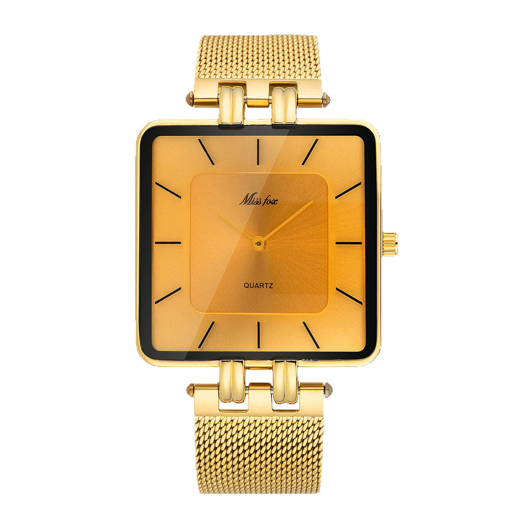 Classic Minimalist Square en acier inoxydable Mesh Band Montre Quartz