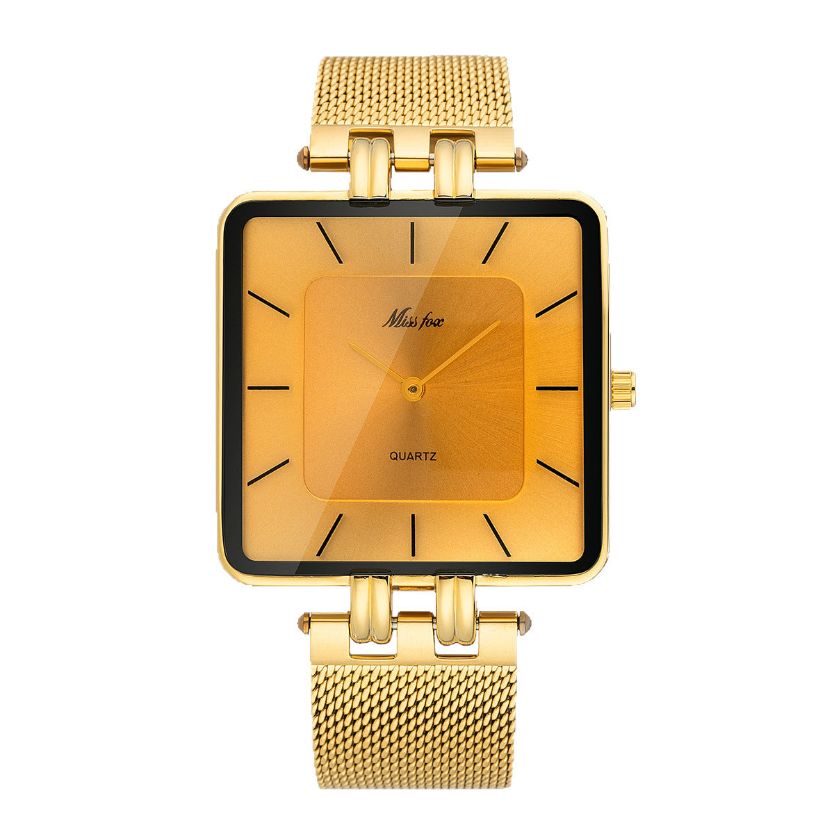 Classic Minimalist Square en acier inoxydable Mesh Band Montre Quartz